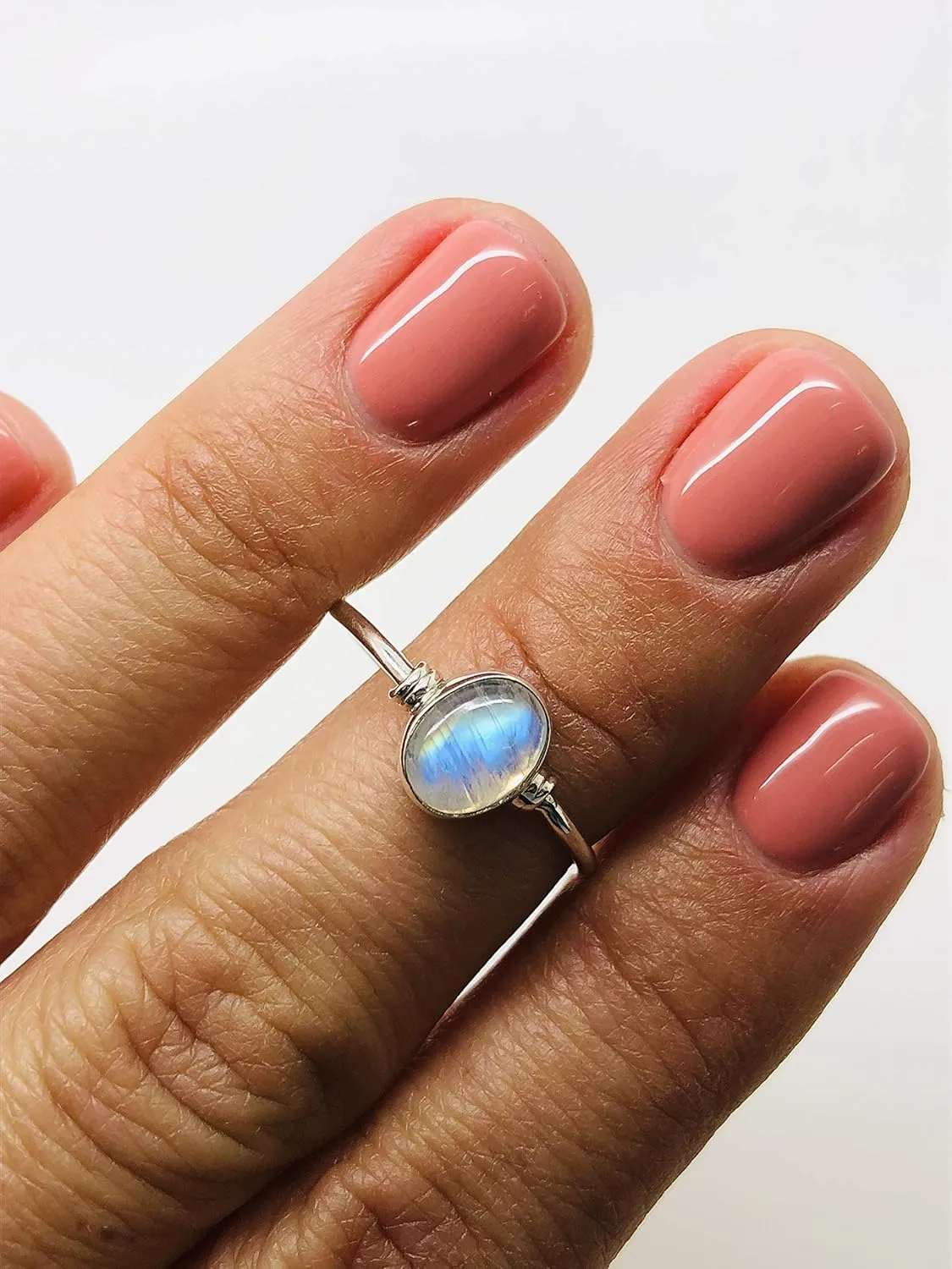Oval Moonstone Delicate Ring- 925 Sterling Silver - Ethnic Tribal And Boho Chic Jewelry - Fashionable And Stylish For Women -Us Size 5-9