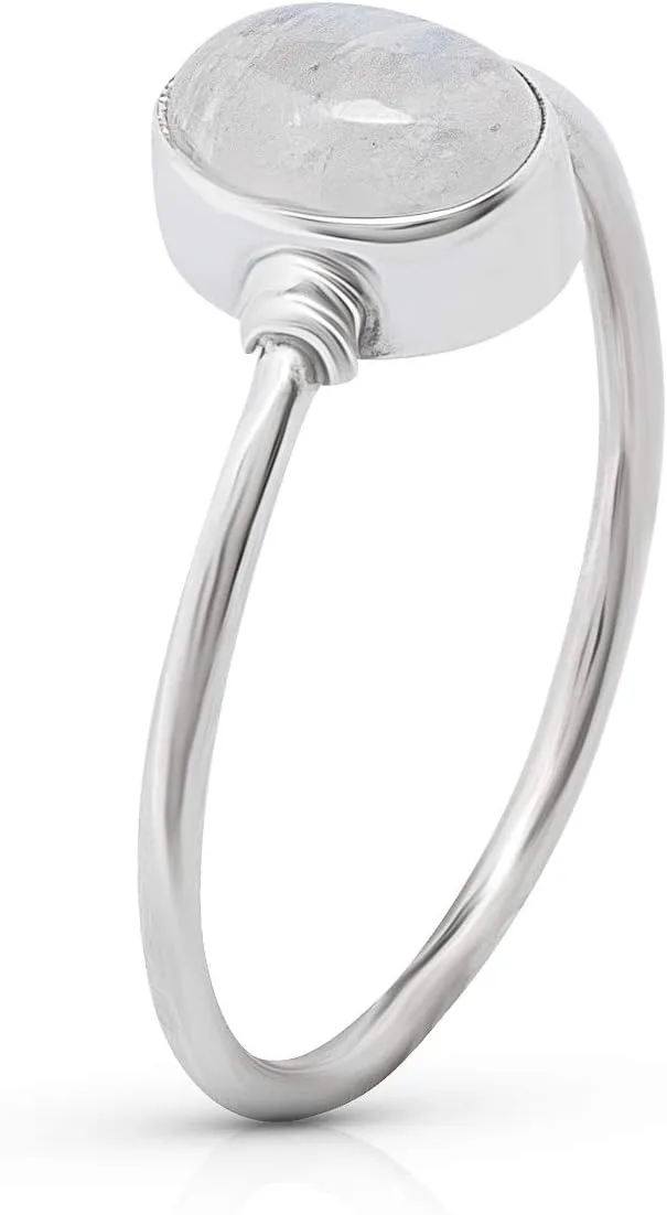 Oval Moonstone Delicate Ring- 925 Sterling Silver - Ethnic Tribal And Boho Chic Jewelry - Fashionable And Stylish For Women -Us Size 5-9
