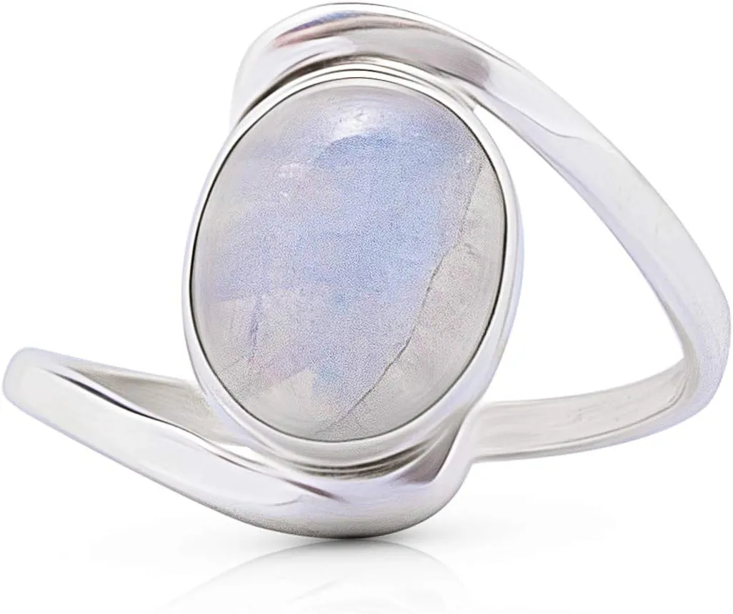 Oval Moonstone Ring- 925 Sterling Silver - Ethnic Boho Chic Hand Made Jewelry - Fashionable And Stylish For Women -Us Size 5-10