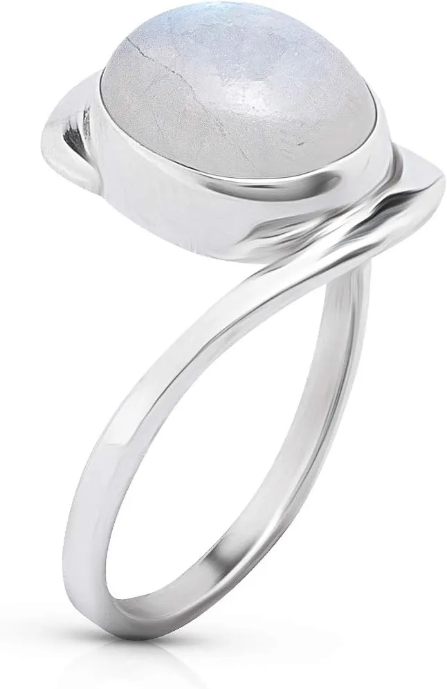 Oval Moonstone Ring- 925 Sterling Silver - Ethnic Boho Chic Hand Made Jewelry - Fashionable And Stylish For Women -Us Size 5-10