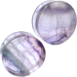Pair (2PCS) LIGHT COLORED CLEAR FLUORITE STONE PLUGS Double Flare Organic Gauges Ear Tunnels 9269