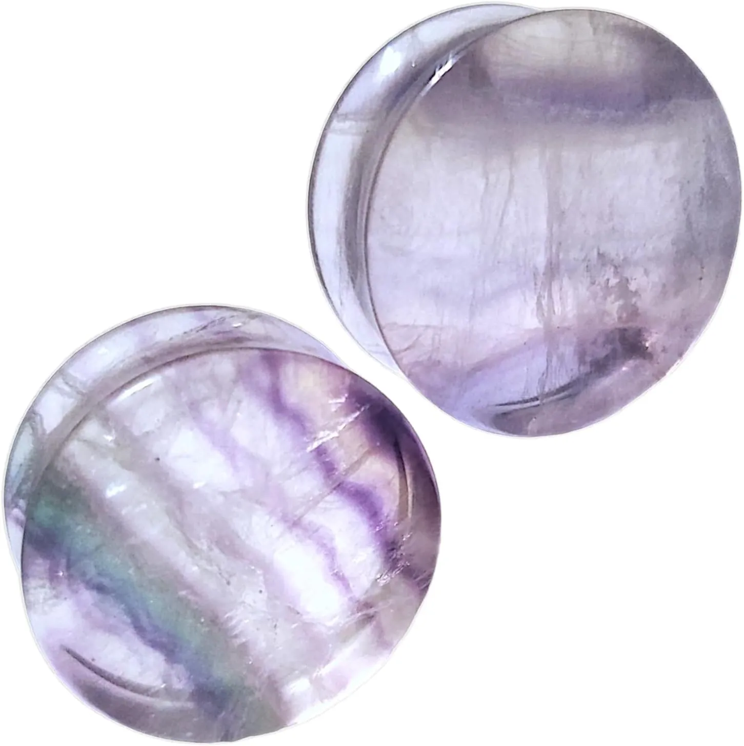 Pair (2PCS) LIGHT COLORED CLEAR FLUORITE STONE PLUGS Double Flare Organic Gauges Ear Tunnels 9269