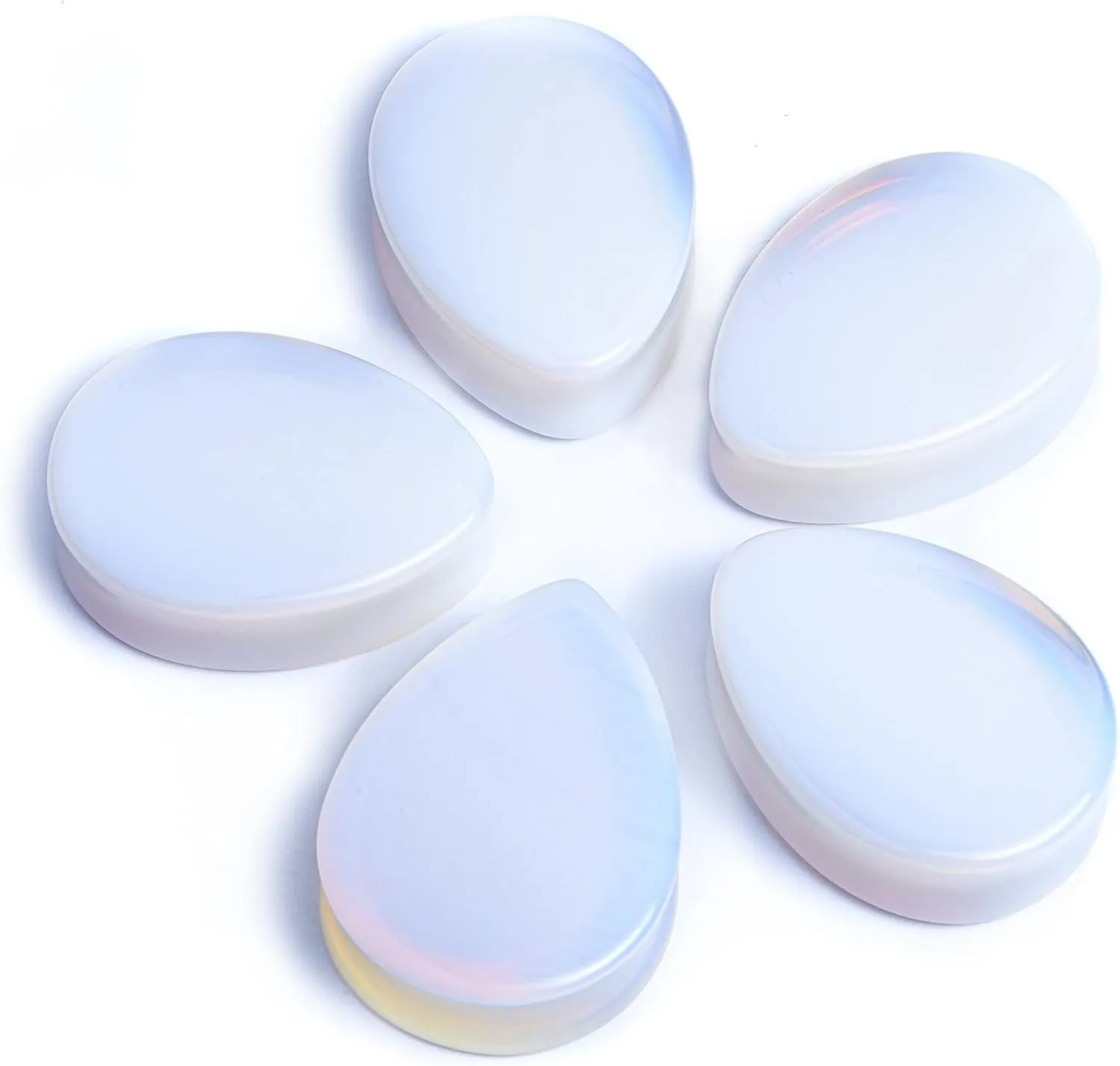 Pair (2PCS) OPALITE TEARDROP STONE PLUGS Double Flare Gauges Organic Moonstone White Clear Tunnels 9170