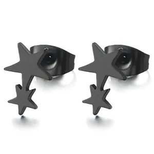 Pair Stainless Steel Double Black Pentagram Stars Stud Earrings for Men Women, Unique