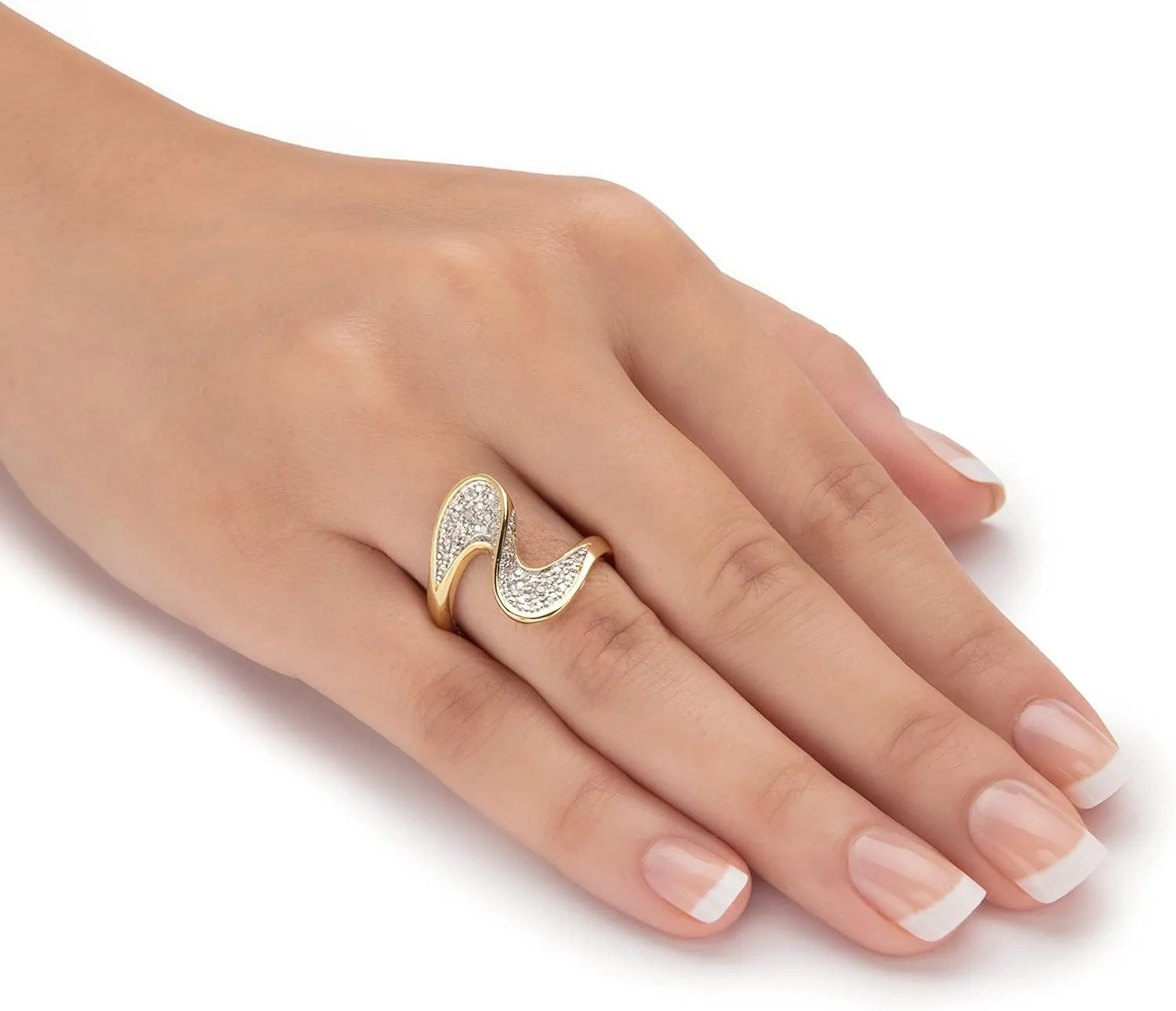 PalmBeach Yellow Gold-plated Genuine Diamond Accent Freeform Bypass Ring Sizes 6-10
