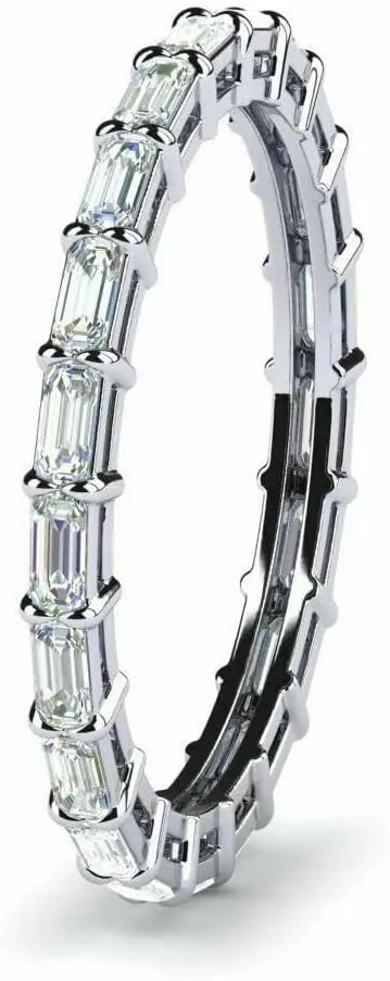 Pankaj-Store 2.20ct Emerald Cut Lab Created Diamond Sterling Silver 925 Full Eternity Wedding Band Ring, 14K White Gold Finish