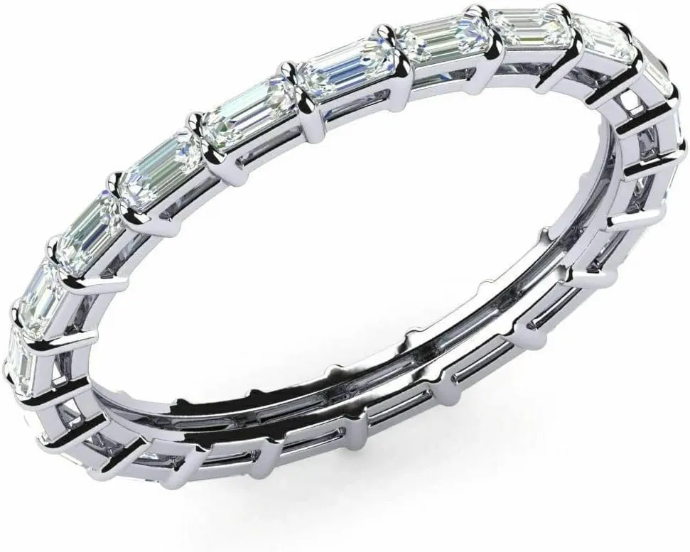 Pankaj-Store 2.20ct Emerald Cut Lab Created Diamond Sterling Silver 925 Full Eternity Wedding Band Ring, 14K White Gold Finish