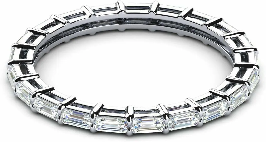 Pankaj-Store 2.20ct Emerald Cut Lab Created Diamond Sterling Silver 925 Full Eternity Wedding Band Ring, 14K White Gold Finish