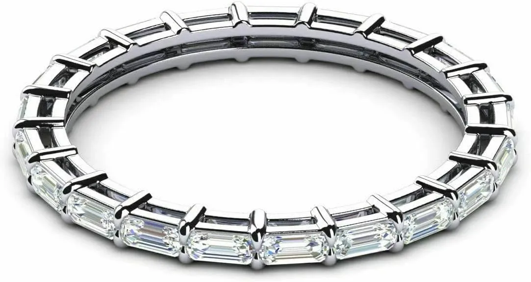 Pankaj-Store 2.20ct Emerald Cut Lab Created Diamond Sterling Silver 925 Full Eternity Wedding Band Ring, 14K White Gold Finish