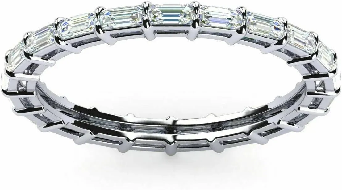 Pankaj-Store 2.20ct Emerald Cut Lab Created Diamond Sterling Silver 925 Full Eternity Wedding Band Ring, 14K White Gold Finish