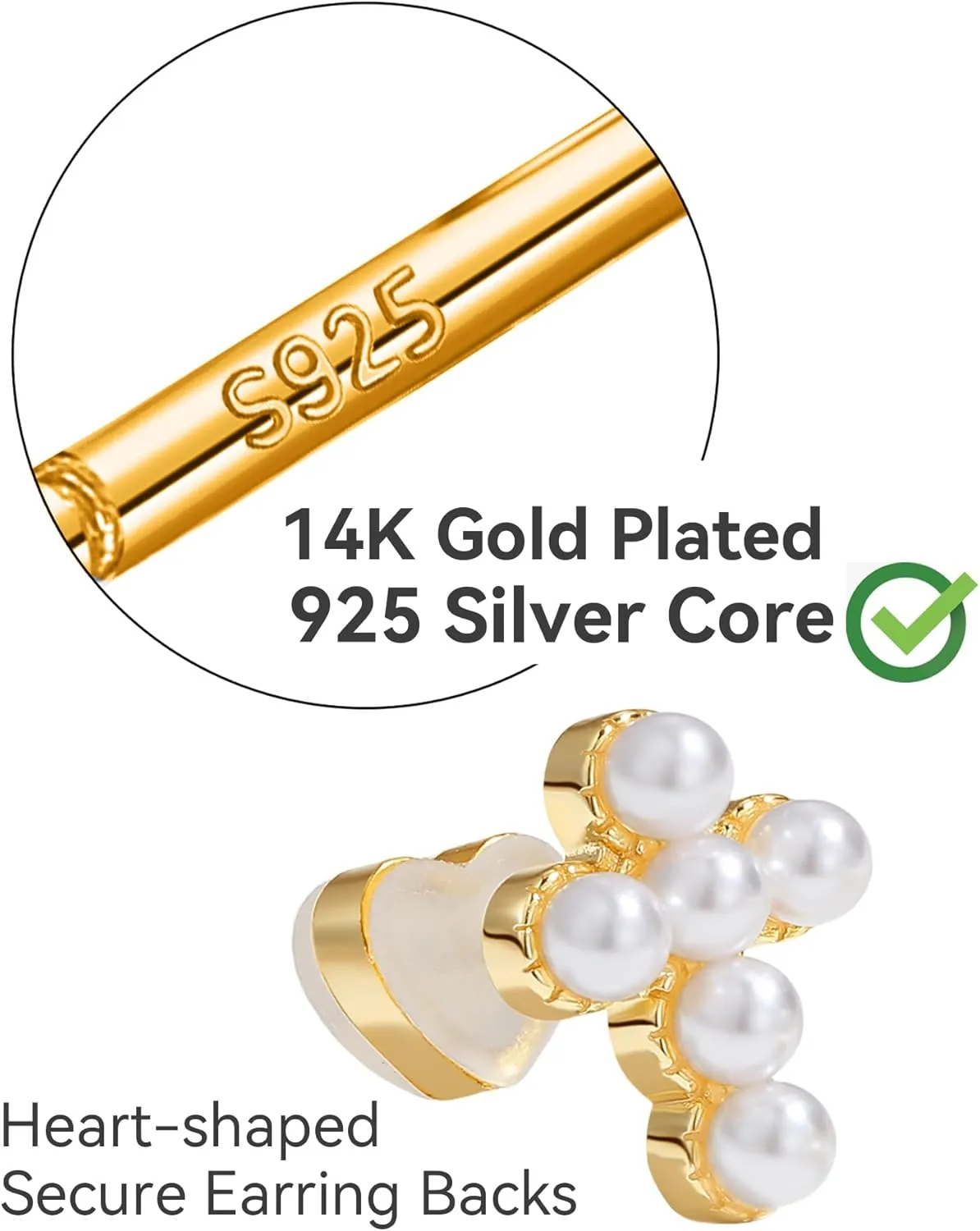 PANSTAR Cross Pearl Earrings for Women - Small Gold Studs, Elegant and Hypoallergenic - Gifts for Women