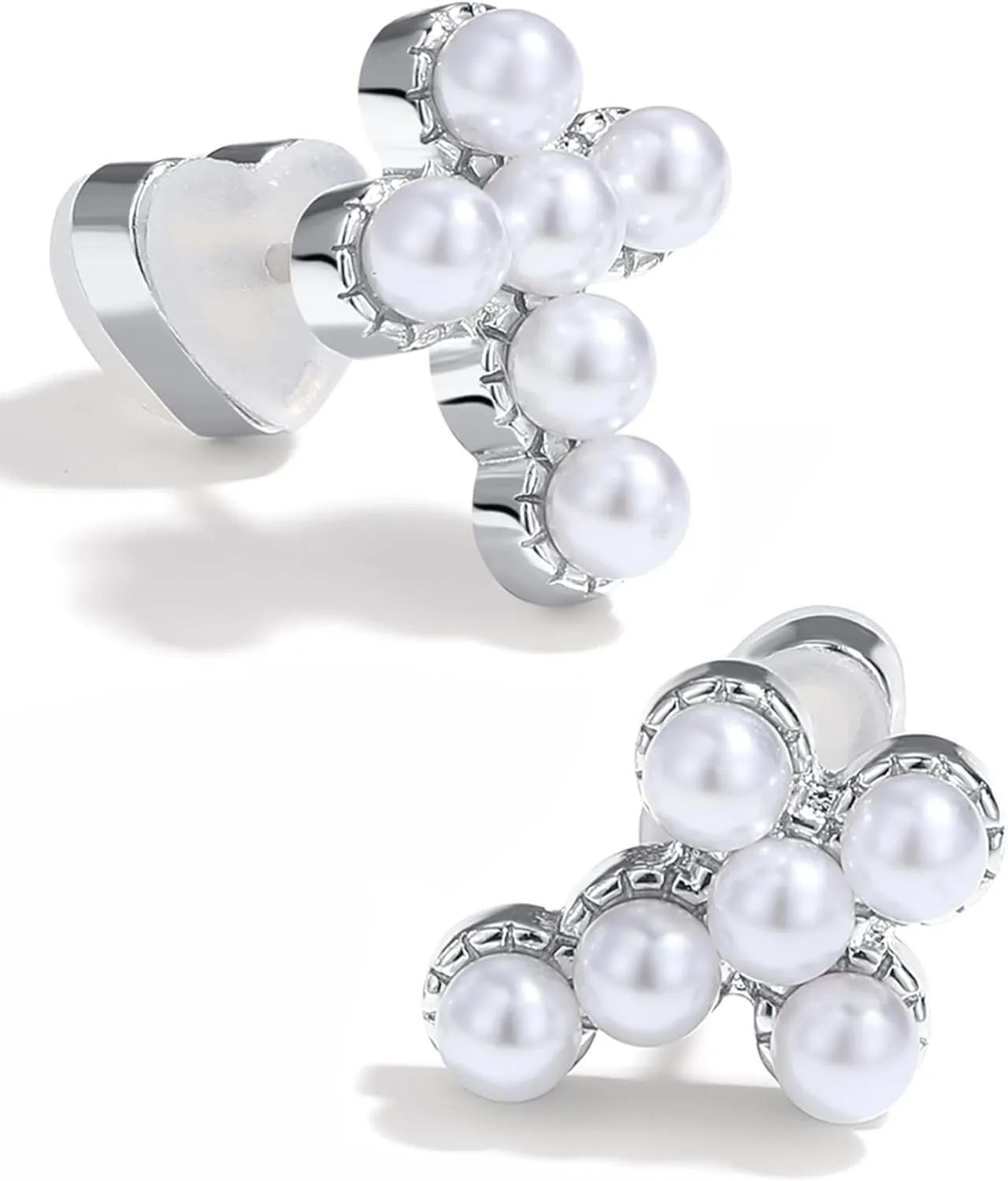 PANSTAR Cross Pearl Earrings for Women - Small Gold Studs, Elegant and Hypoallergenic - Gifts for Women