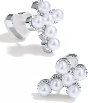 PANSTAR Cross Pearl Earrings for Women - Small Gold Studs, Elegant and Hypoallergenic - Gifts for Women