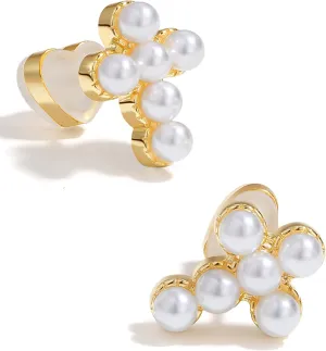 PANSTAR Cross Pearl Earrings for Women - Small Gold Studs, Elegant and Hypoallergenic - Gifts for Women