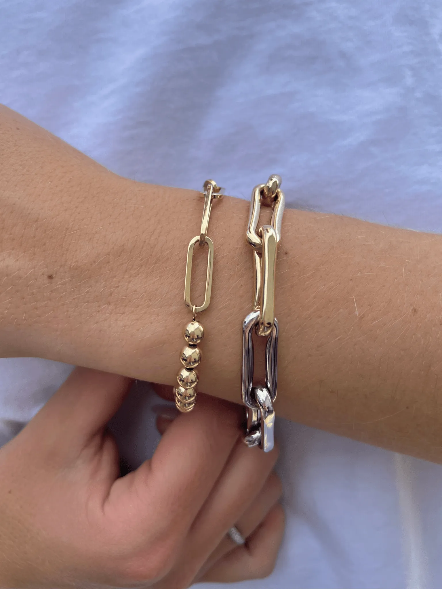 Paperclip Beaded Ball Bracelet 14K