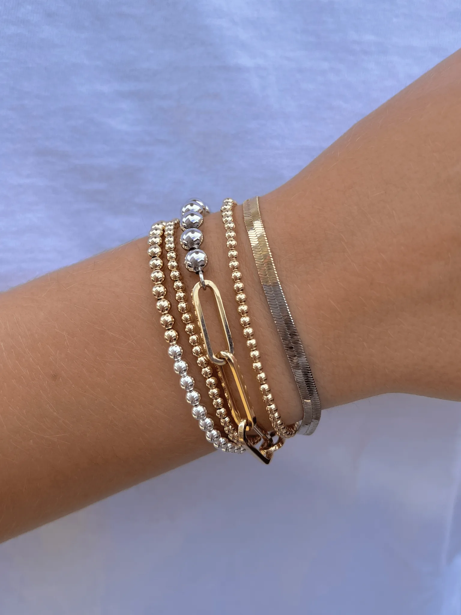 Paperclip Beaded Ball Bracelet 14K