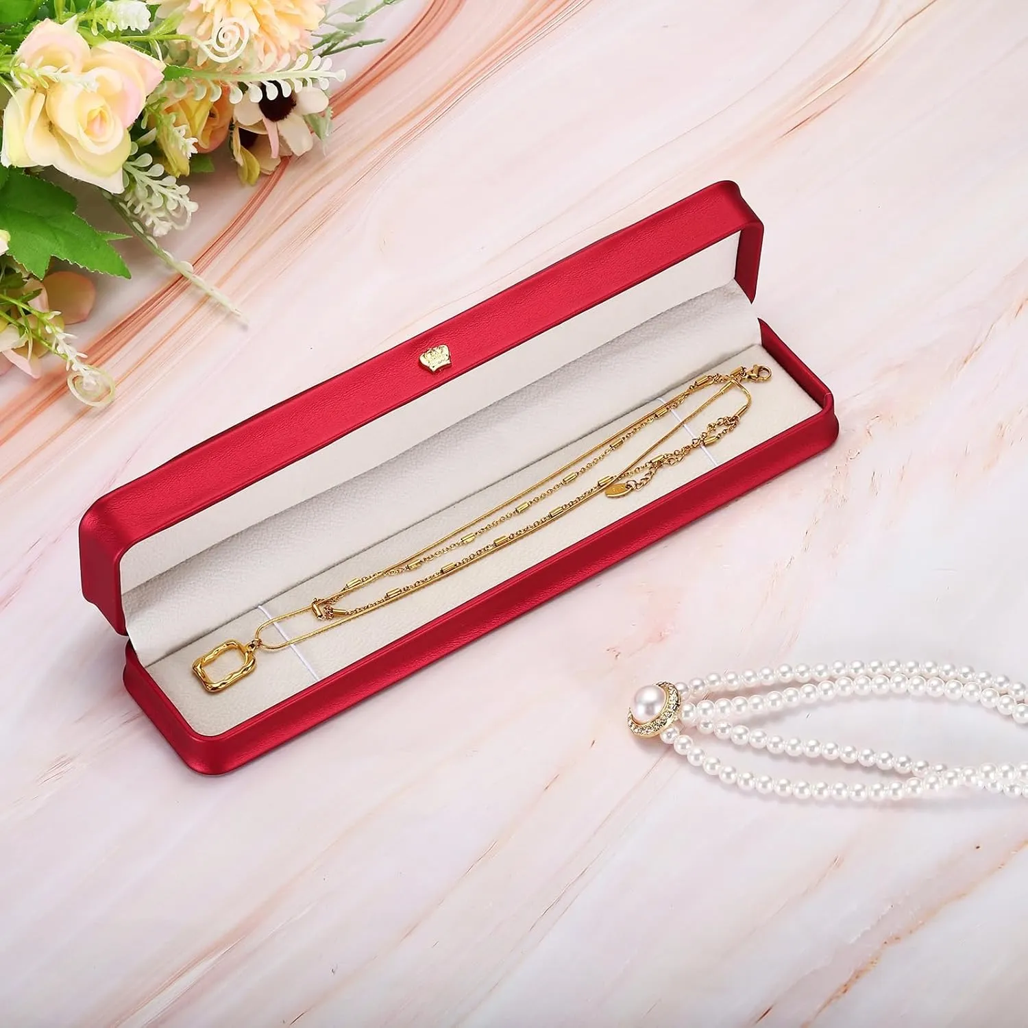 PATIKIL Velvet Necklace Box, 2 Pack Long Chain Box Vintage Jewelry Holder for Wedding Engagement Proposal Ceremony Anniversary Style 4, Gray