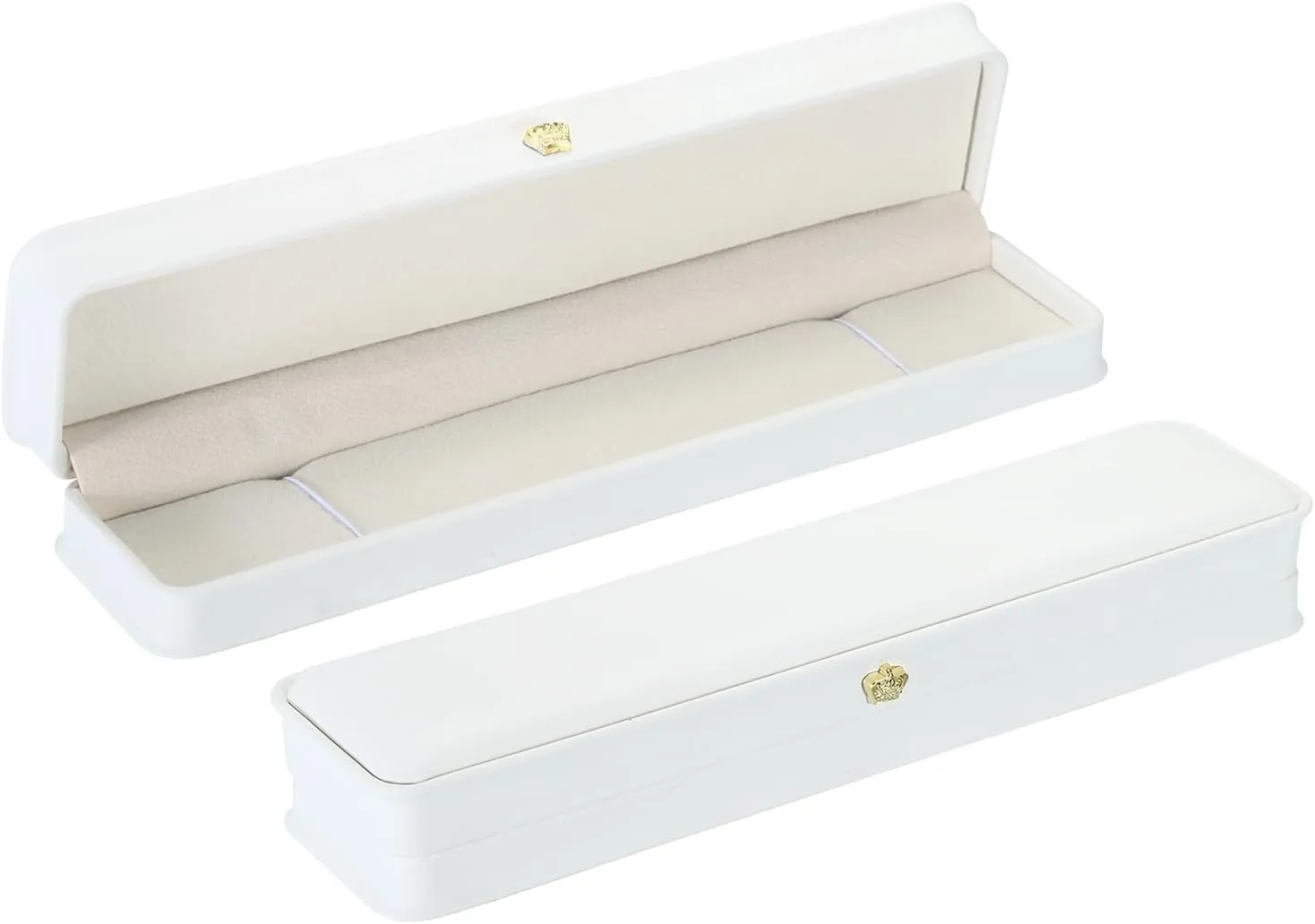 PATIKIL Velvet Necklace Box, 2 Pack Long Chain Box Vintage Jewelry Holder for Wedding Engagement Proposal Ceremony Anniversary Style 4, White