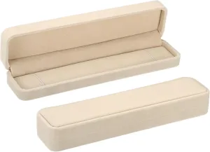 PATIKIL Velvet Necklace Box, 2 Pack Single Slot Long Chain Box Vintage Jewelry Holder for Wedding Engagement Proposal Ceremony Anniversary Style 2, Beige