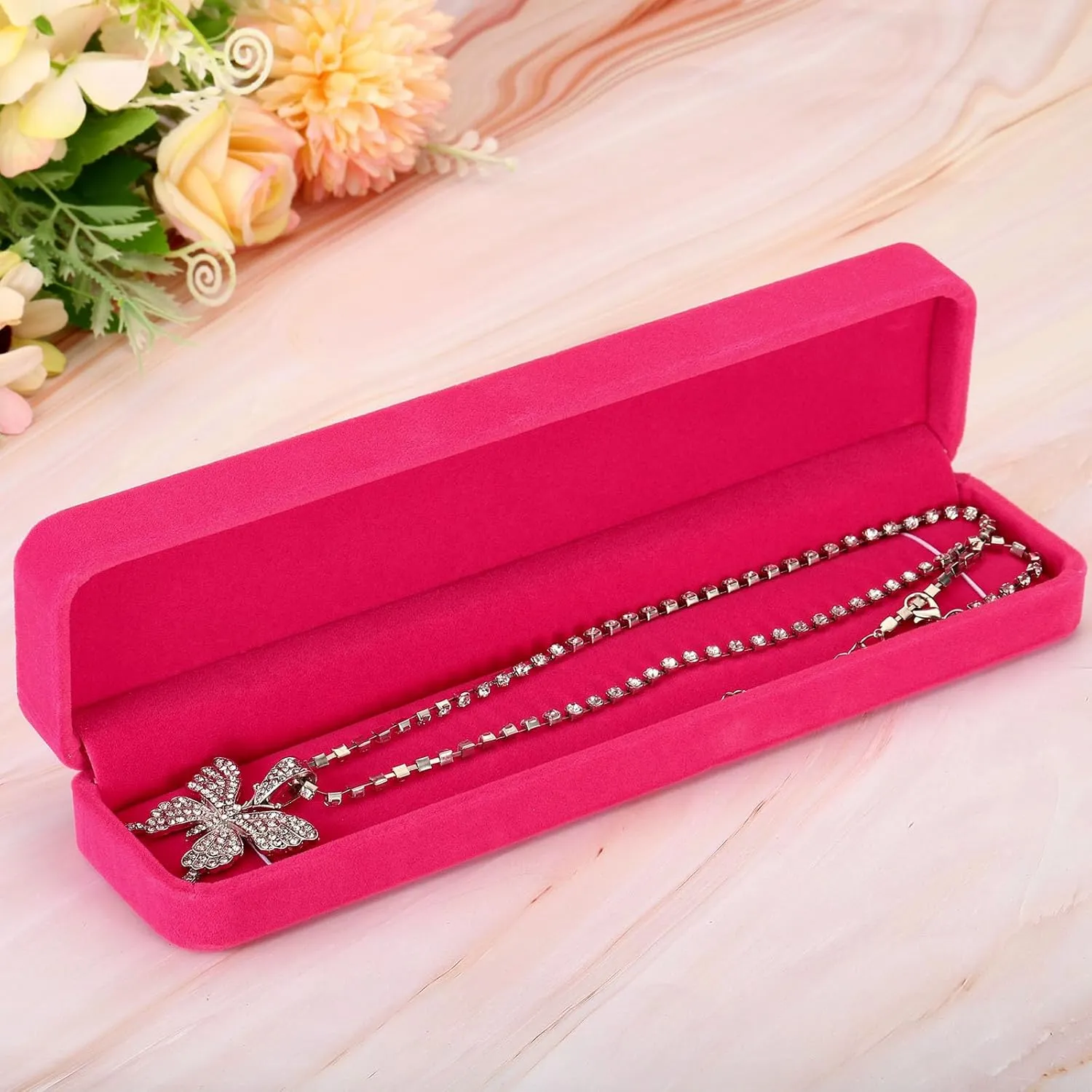 PATIKIL Velvet Necklace Box, 2 Pack Single Slot Long Chain Box Vintage Jewelry Holder for Wedding Engagement Proposal Ceremony Anniversary Style 2, Red
