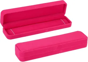 PATIKIL Velvet Necklace Box, 2 Pack Single Slot Long Chain Box Vintage Jewelry Holder for Wedding Engagement Proposal Ceremony Anniversary Style 2, Rose Red