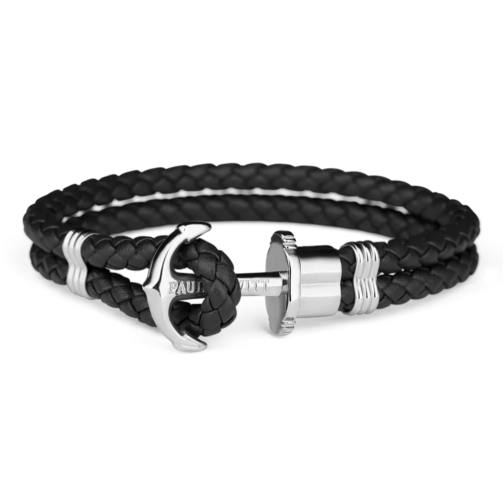 Paul Hewitt Phrep Leather Black / Silver Bracelet - XXXL