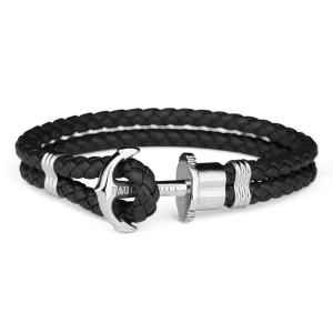 Paul Hewitt Phrep Leather Black / Silver Bracelet - XXXL