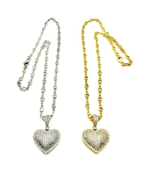 Pave Heart And CZ Chain Necklace