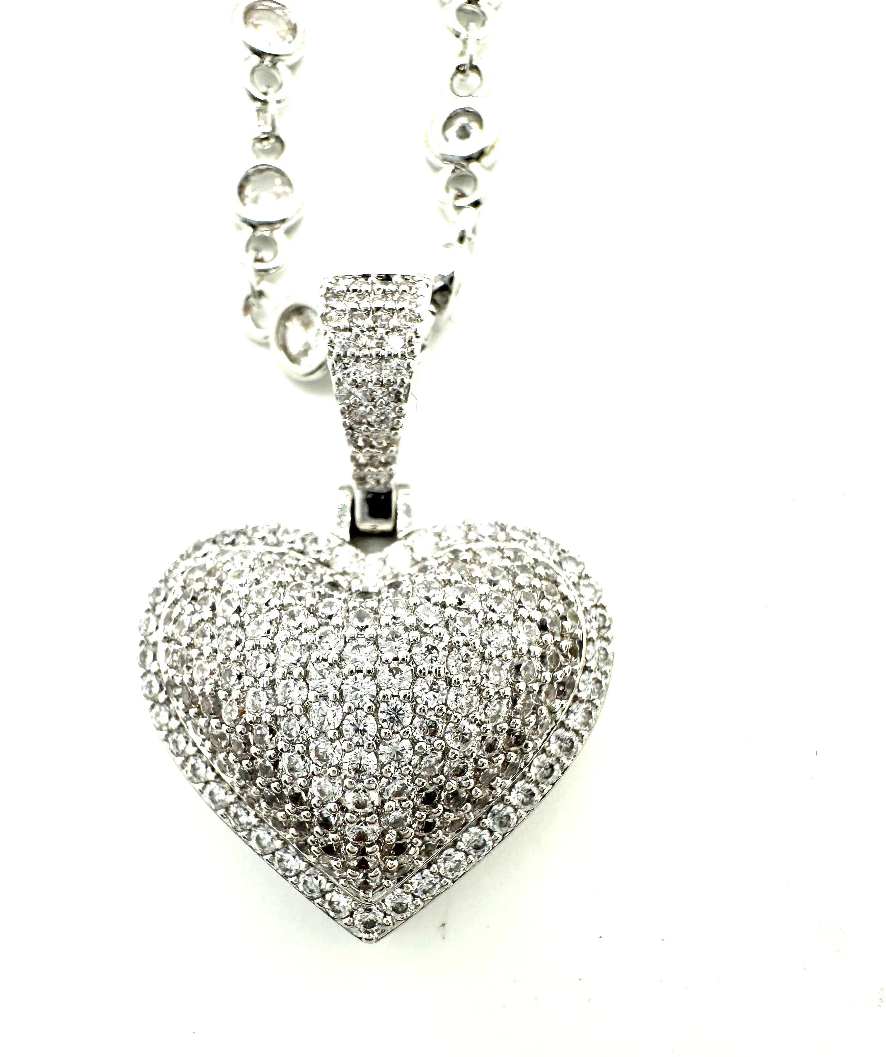 Pave Heart And CZ Chain Necklace