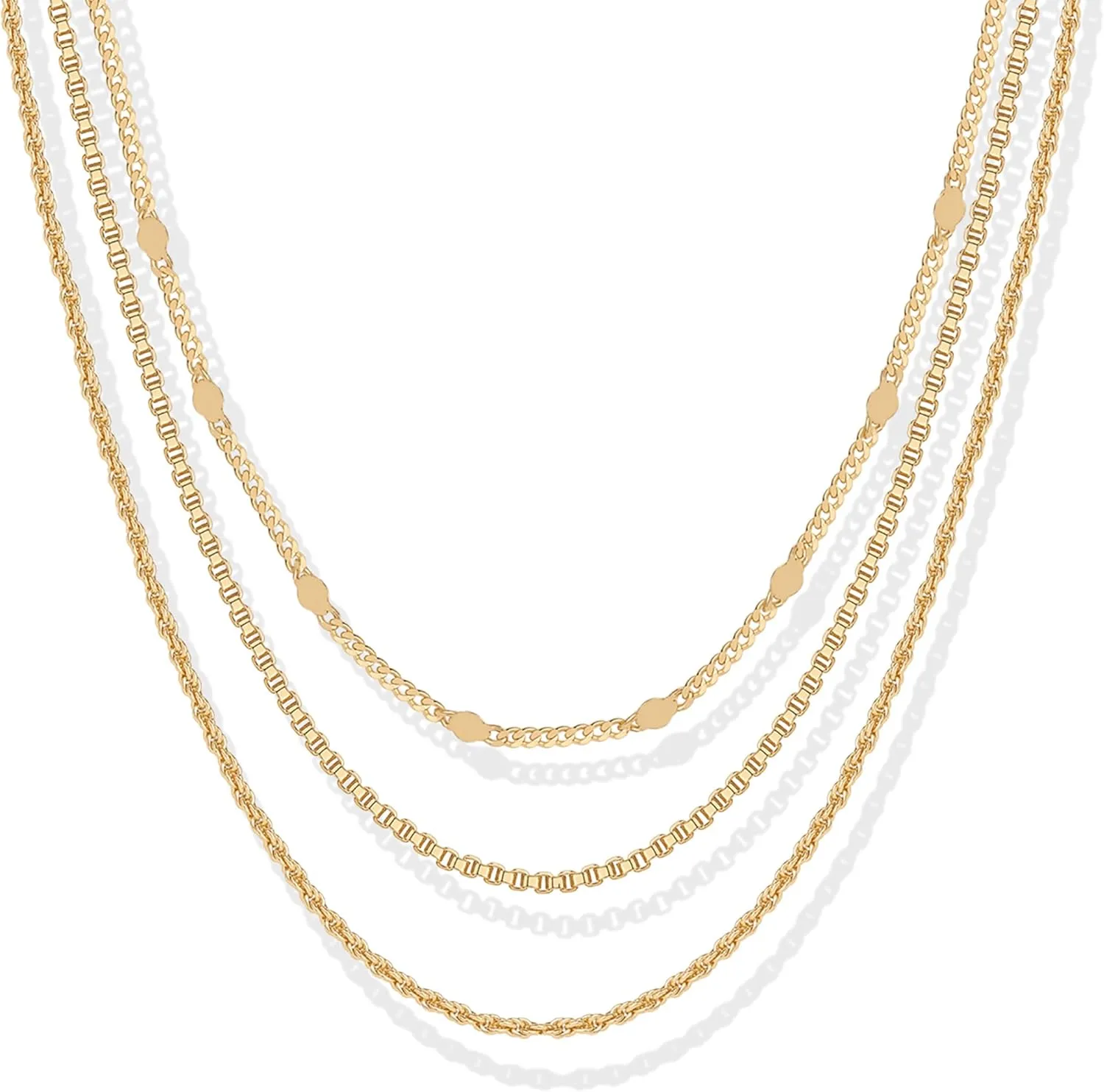 PAVOI 14K Gold Plated Dainty Layering Necklaces for Women | Snake Chain, Curb Link, Paperclip Layered Chains | Trendy Layering Necklace