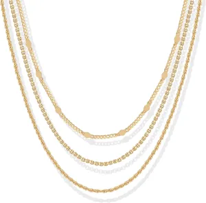 PAVOI 14K Gold Plated Dainty Layering Necklaces for Women | Snake Chain, Curb Link, Paperclip Layered Chains | Trendy Layering Necklace