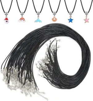 Paxcoo 50Pcs Black Waxed Cotton Cord, 24 Inch Necklace String Rope with Clasp, Bulk for Charms, Pendants, Bracelets, Jewelry Making Supplies and Beading Supplies