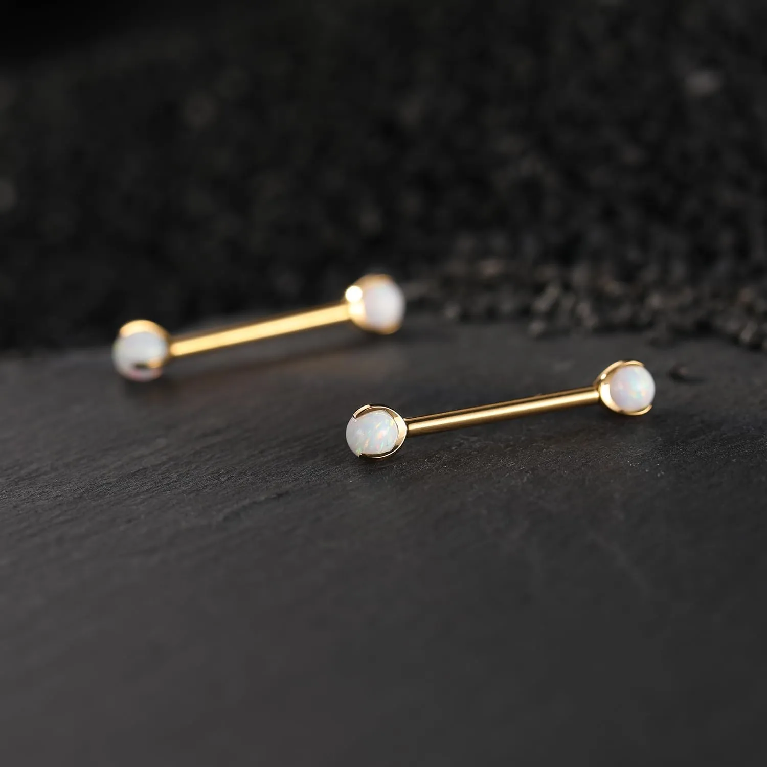 PEAKLINK 14G Titanium Nipple Rings & Barbell - CZ Opal Bridge Piercing Jewelry - Straight Internally Threaded - 12-18mm