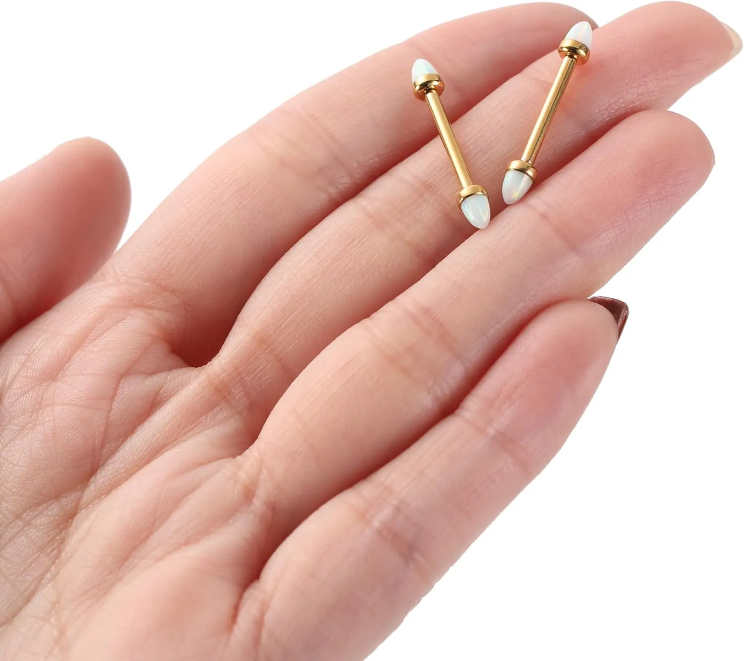 PEAKLINK 14G Titanium Nipple Rings & Barbell - CZ Opal Bridge Piercing Jewelry - Straight Internally Threaded - 12-18mm