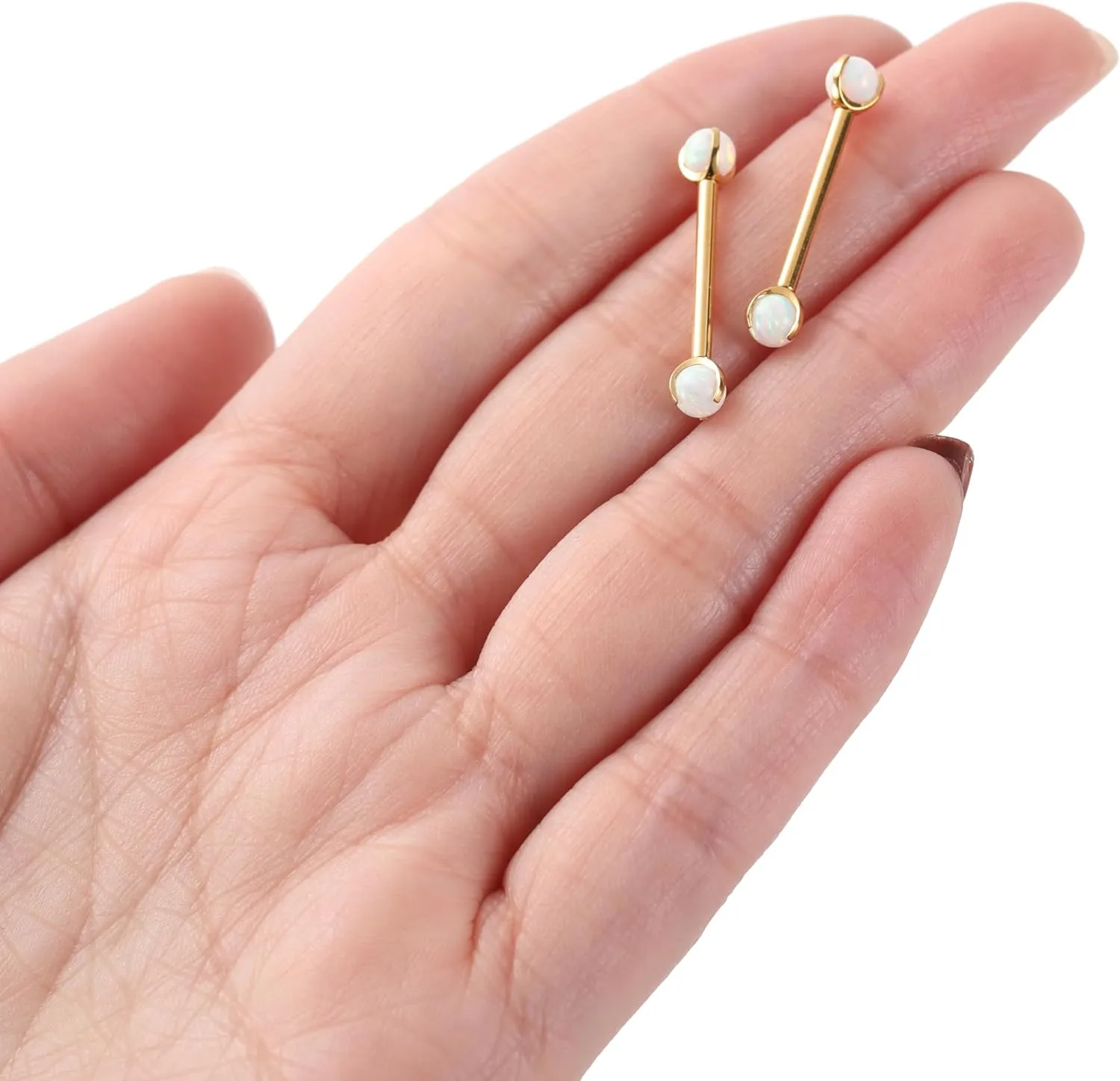 PEAKLINK 14G Titanium Nipple Rings & Barbell - CZ Opal Bridge Piercing Jewelry - Straight Internally Threaded - 12-18mm