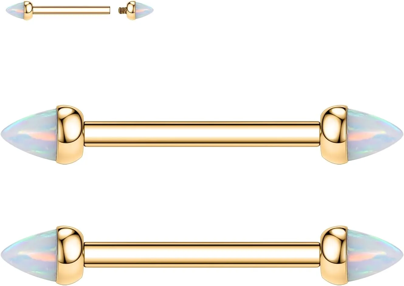 PEAKLINK 14G Titanium Nipple Rings & Barbell - CZ Opal Bridge Piercing Jewelry - Straight Internally Threaded - 12-18mm
