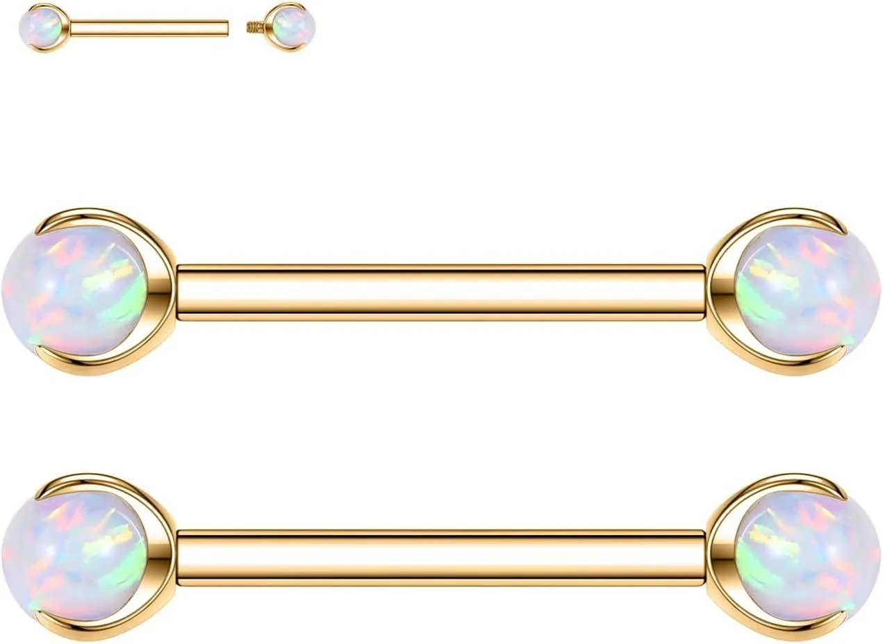 PEAKLINK 14G Titanium Nipple Rings & Barbell - CZ Opal Bridge Piercing Jewelry - Straight Internally Threaded - 12-18mm