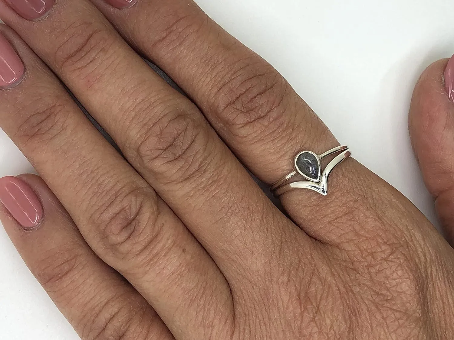 Pear Labradorite Delicate Ring- 925 Sterling Silver - Ethnic Boho Chic Hand Made Jewelry - Fashionable And Stylish For Women -Us Size 5-10