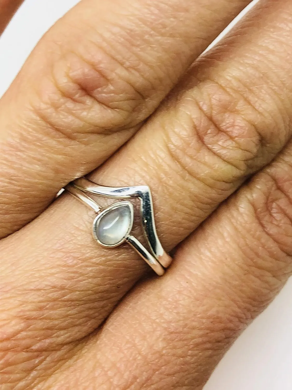 Pear Moonstone Delicate Ring- 925 Sterling Silver - Ethnic Boho Chic Hand Made Jewelry - Fashionable And Stylish For Women -Us Size 5-10