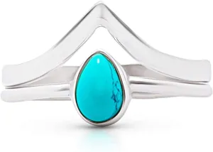 Pear Synthetic Turquoise Delicate Ring- 925 Sterling Silver - Ethnic Boho Chic Hand Made Jewelry - Fashionable And Stylish For Women -Us Size 5-10