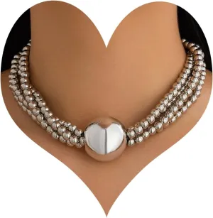 Pearl Choker Necklace for Women Chunky Statement Necklace Layered Ball Charm Chain Choker Jewelry