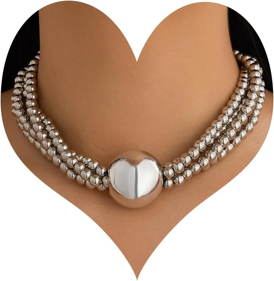 Pearl Choker Necklace for Women Chunky Statement Necklace Layered Ball Charm Chain Choker Jewelry