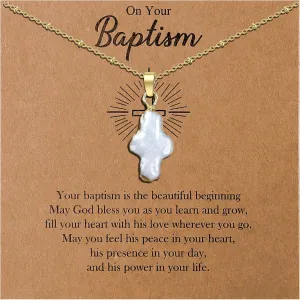 Pearl Cross Necklace for Women Dainty Charm Necklace Freshwater Baroque Pearl Necklaces Baptism Gifts for Chunky Big Cross Pearl Pendant Jewelry Christian Gifts for Women