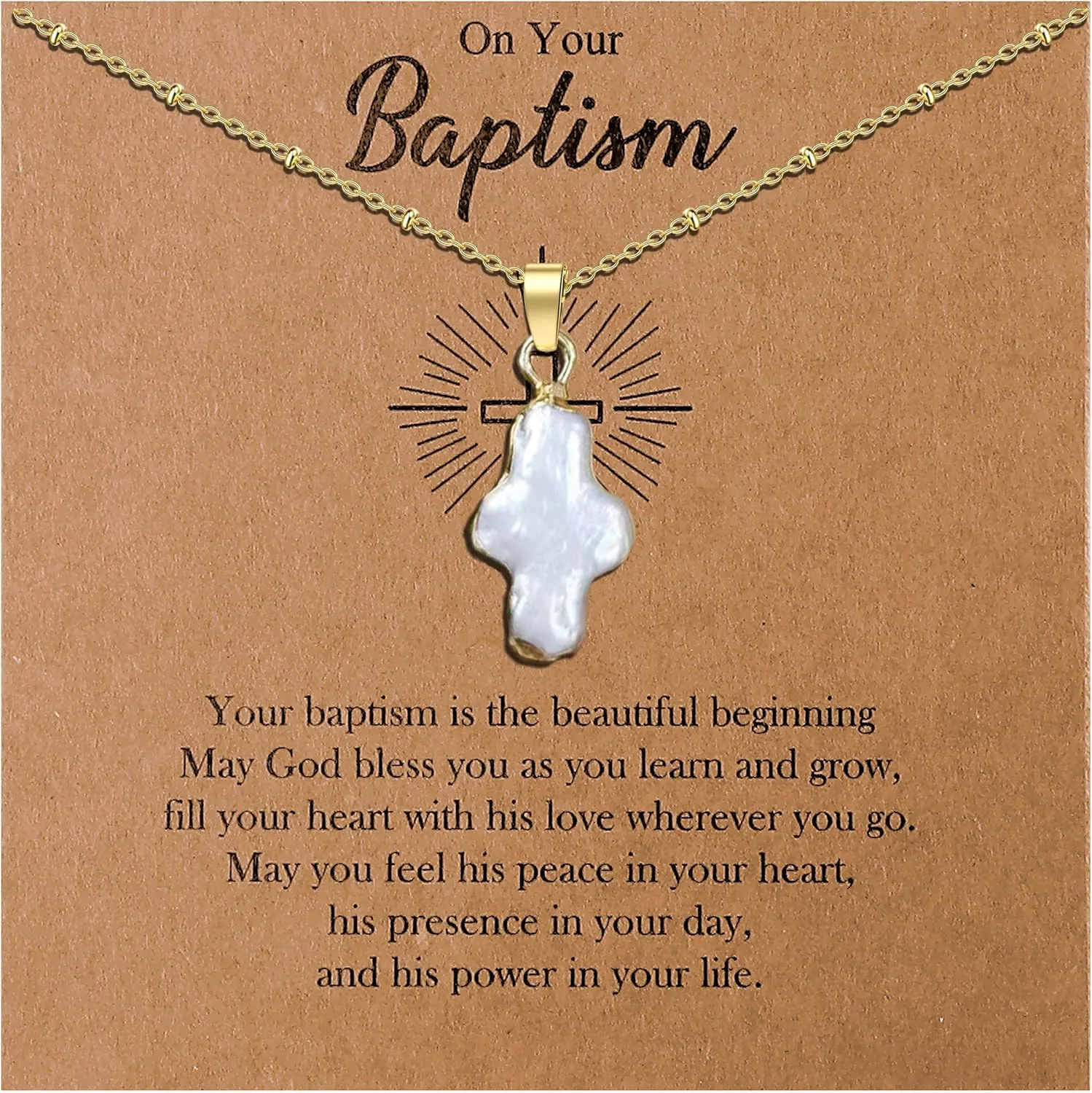 Pearl Cross Necklace for Women Dainty Charm Necklace Freshwater Baroque Pearl Necklaces Baptism Gifts for Chunky Big Cross Pearl Pendant Jewelry Christian Gifts for Women