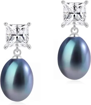 Pearl Earrings, Freshwater/Saltwater Cultured Baroque Pearls, 925 Sterling Silver Drop & Dangle Earrings, Gem Quality CZ Birthstone, Anniversary Birthday Jewelry Gifts for Women