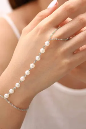 Pearl Finger Ring Chain Bracelets