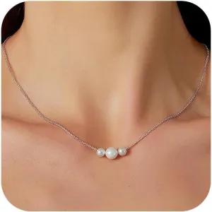 Pearl Necklaces for Women, 14K Gold Adjustable Dainty Imitation 6mm/8mm Pearl Choker Necklace, Trendy Simple Layered Chain Jewelry Gifts(3 Pearl)