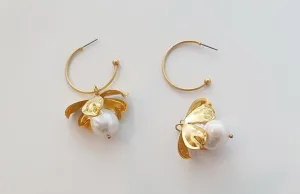 Petals and Pearl Gold Hoop Earrings with Removable Charm