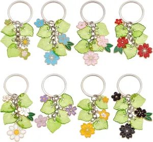PH PandaHall 8pcs Flower Leaf Keychain, Enamel Flower Keyring Leaves Charm Pendants Key Chain with Split Keyring for Wallet Purse Handbag Phone Car Keys Birthday Christmas Party Favor Supplies