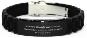 Philemon 1:4-7 Christian Bracelet,I Always Thank My God as I Remember You in My Prayers,Christian Gifts,Bible Verse Bracelets,Christian Woman or Teen,Black Bracelet